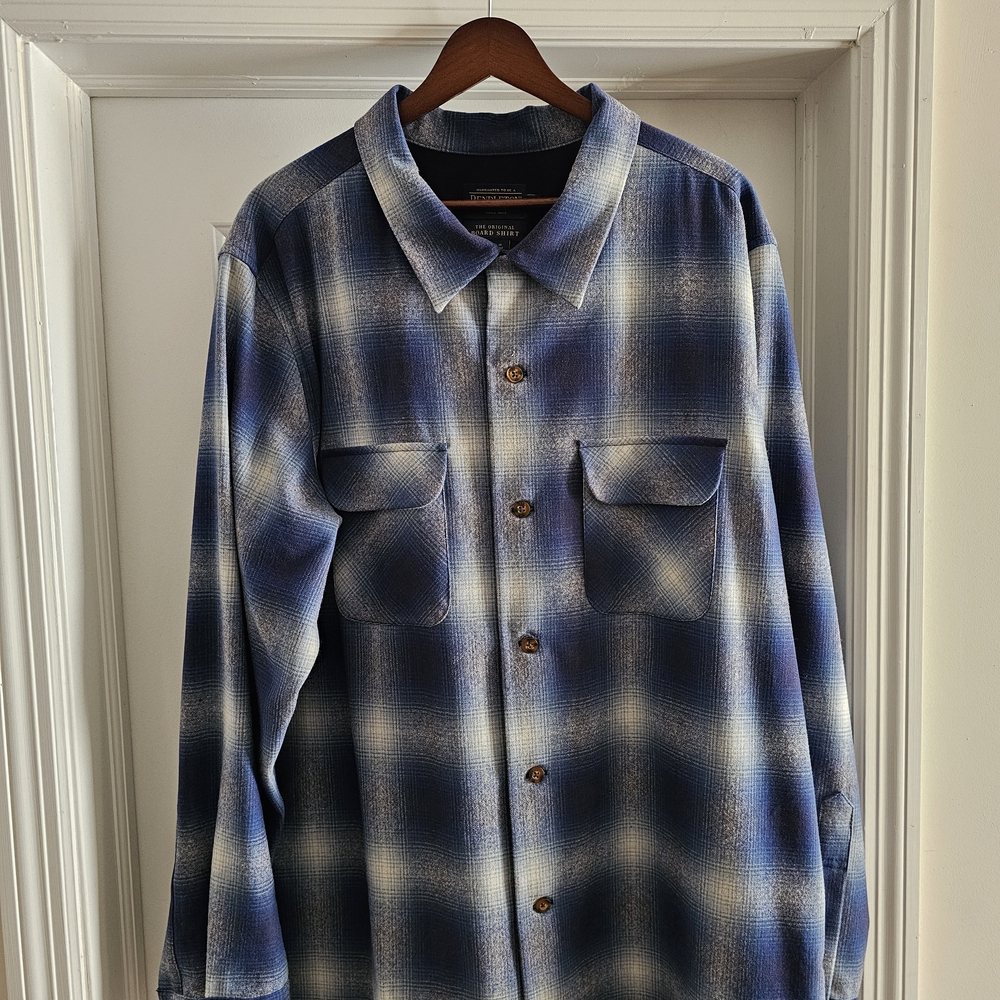 Pendleton Navy Plaid Ombre Long Sleeve Board Shirt.